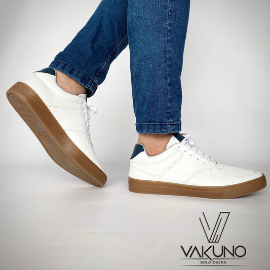 Sneakers blanco x azul suela ocre