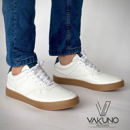 Sneakers blanco x azul suela ocre